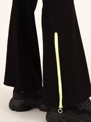 Wicked Zipper Flared Trousers, Cotton, in Black from blondegonerogue