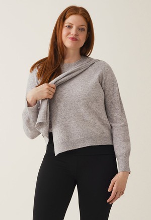 Knitted nursing sweater - Light Grey Melange from Boob Design