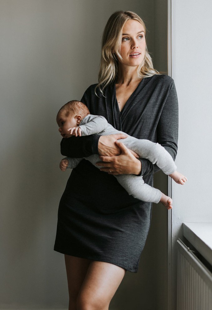 Merino wool wrap nursing dress - Dark Grey Melange from Boob Design