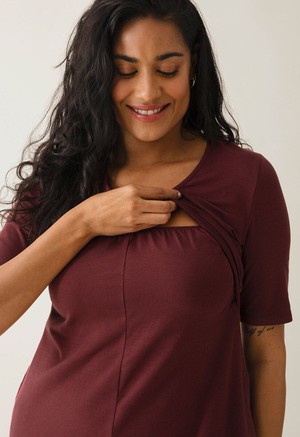 A shaped nursing dress short sleeve - Dark Red from Boob Design