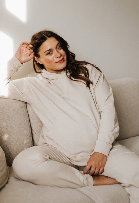 Maternity hoodie with nursing access - Light Beige from Boob Design