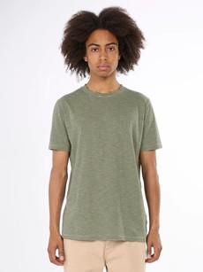 Narrow striped slub t-shirt - swamp via Brand Mission