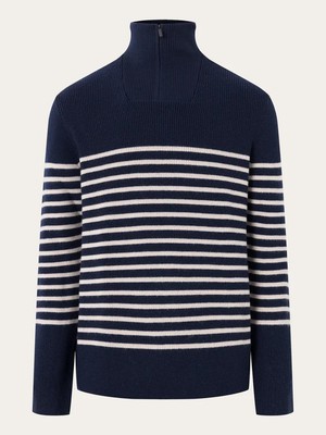 Zip merino rib knit sweater - blue stripe from Brand Mission