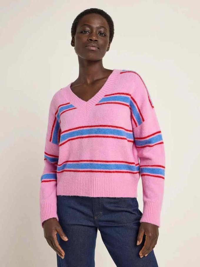 Alpaca trui v-hals - summer pink/ blue from Brand Mission