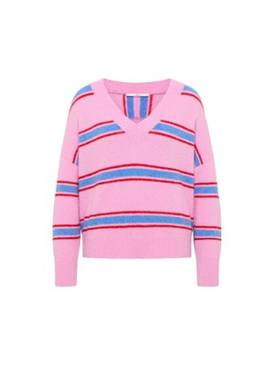 Alpaca trui v-hals - summer pink/ blue from Brand Mission