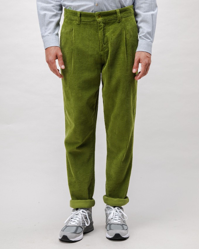 Corduroy Pleated Chino Pants Green from Brava Fabrics