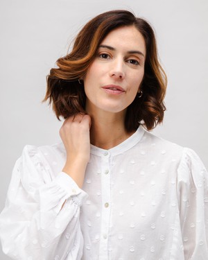 Polka Dot Romantic Cotton Blouse White from Brava Fabrics