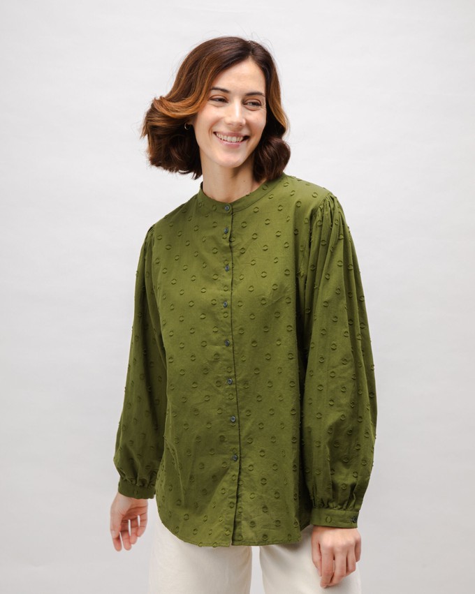 Polka Dot Romantic Cotton Blouse Green from Brava Fabrics