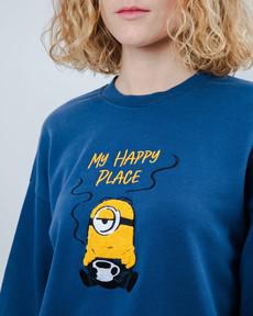 Minions My Happy Place Rounded Sweatshirt Blue via Brava Fabrics