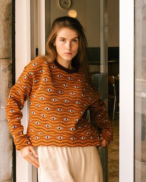 Eyes Jacquard Rounded Sweatshirt Orange from Brava Fabrics