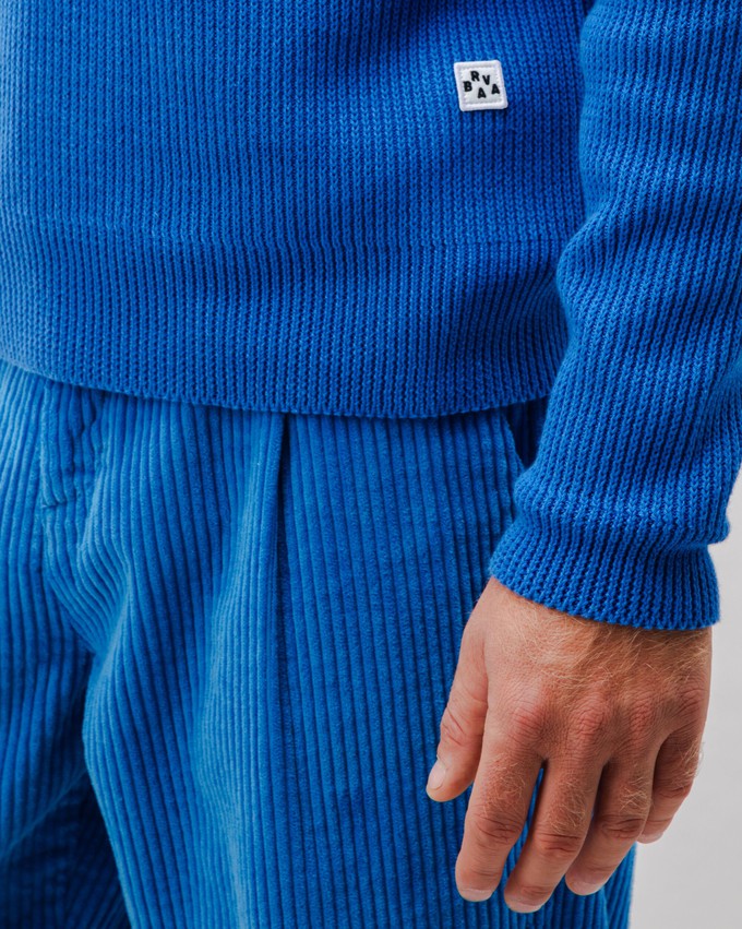 Bicolor Neck Cotton Sweater Blue from Brava Fabrics