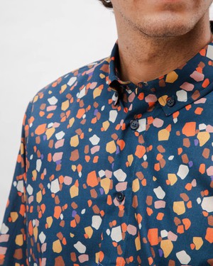 Geo Cotton Shirt Navy from Brava Fabrics