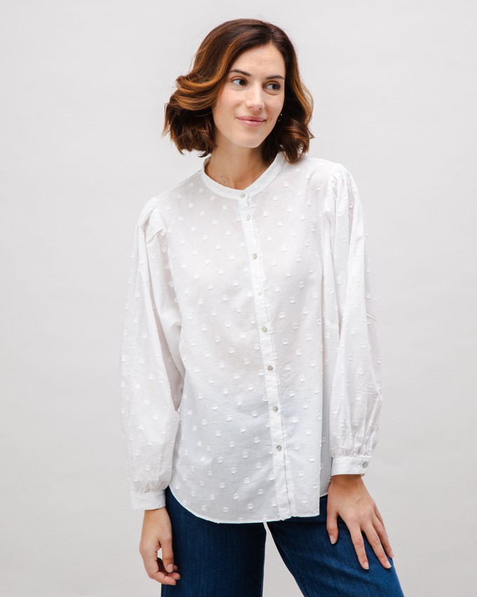 Polka Dot Romantic Cotton Blouse White from Brava Fabrics