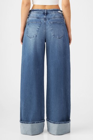 SUNNY Wide Leg Minimal Stretch - Turn Up - Medium Blue from DAWN Denim