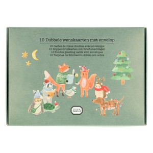 Kerstkaart + envelop, kerstdieren, set van 10 in doos from Dille & Kamille