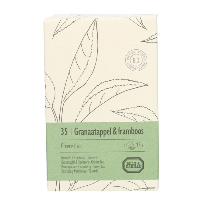 Granaatappel & framboos, biologisch, groene thee, 15 theebuiltjes from Dille & Kamille