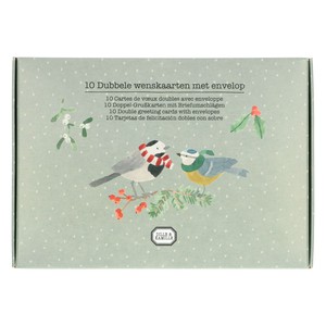 Kerstkaart + envelop, dieren en bessentakjes, set van 10 in doos from Dille & Kamille