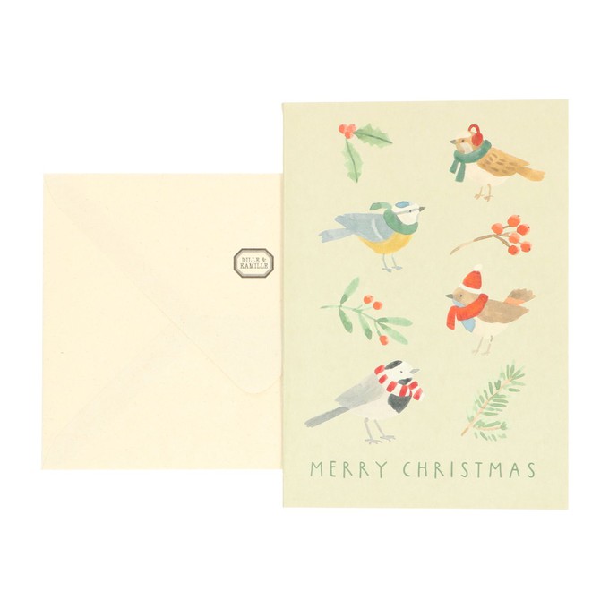 Kerstkaart + envelop, 4 vogeltjes from Dille & Kamille