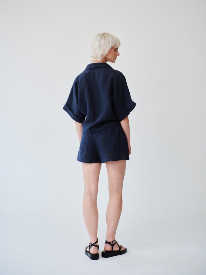 Ethically Made Navy Linen Lounge Co-ord Short Set from Fanfare Label