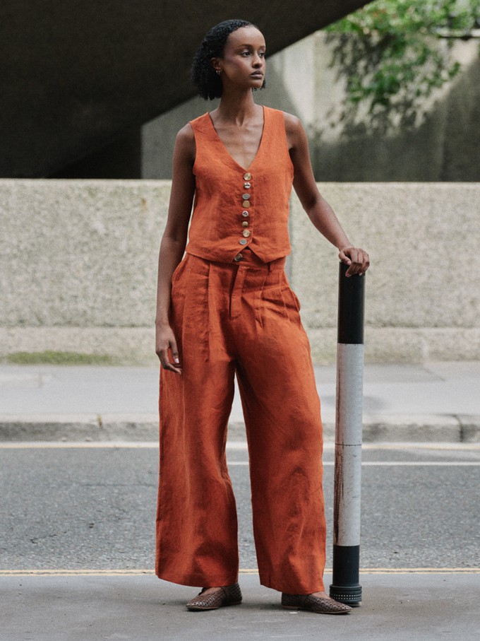 Daphne Linen Waistcoat in Orange from Fanfare Label