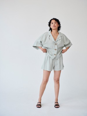 Mint Green Linen Lounge Co-ord Short Set - Size 10 from Fanfare Label