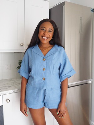 Cornflower Blue Linen Shorts and Shirt Set from Fanfare Label