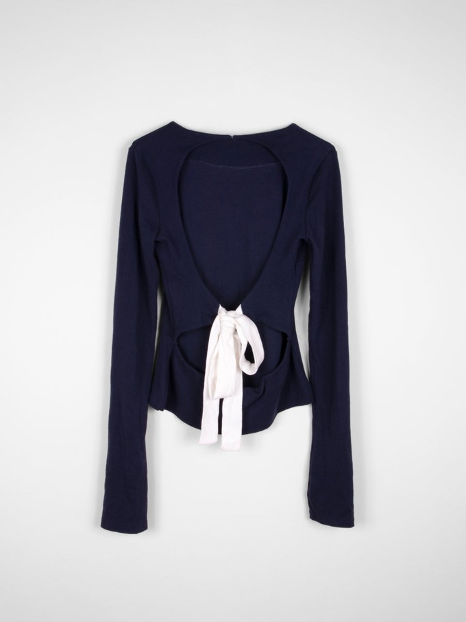 Organic Cotton Navy Backless Jumper With White Bow from Fanfare Label