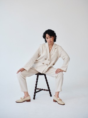 Ethically Made Beige Linen Suit Plain from Fanfare Label