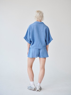 Cornflower Blue Linen Shorts and Shirt Set from Fanfare Label