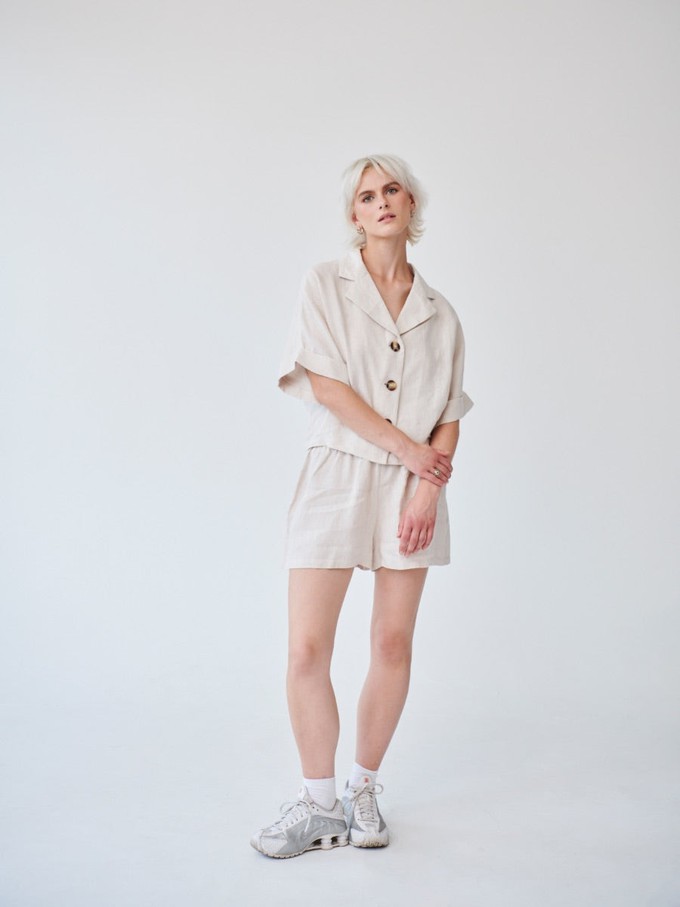 Ethically Made Beige Linen Lounge Co-ord Short Set from Fanfare Label