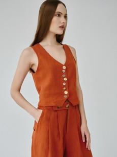 Daphne Linen Waistcoat in Orange via Fanfare Label