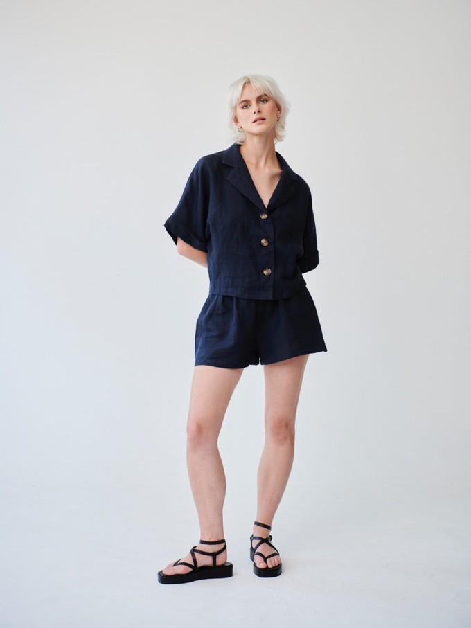 Ethically Made Navy Linen Lounge Co-ord Short Set from Fanfare Label