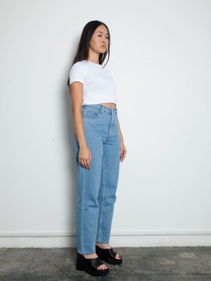 High Waisted Organic & Recycled Mom Fit Plain Jeans from Fanfare Label