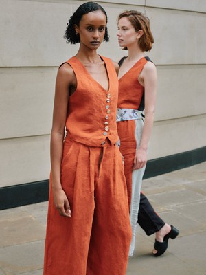 Daphne Linen Waistcoat in Orange from Fanfare Label