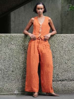 Daphne Linen Waistcoat in Orange from Fanfare Label