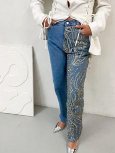 Rita High Waisted Organic Mom Fit Sparkle Jeans in Silver via Fanfare Label