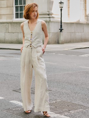 Daphne Floral Linen Waistcoat in Beige from Fanfare Label