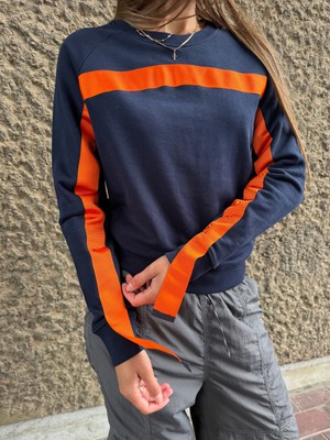 Oversized Navy Jumper With Orange Stripe from Fanfare Label