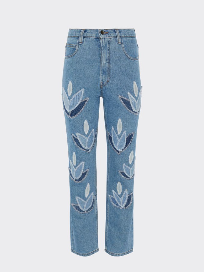 High Waisted Organic Mom Fit Denim Leaf Jeans from Fanfare Label