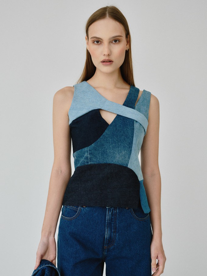 Stella Upcycled Asymmetrical Denim Top from Fanfare Label