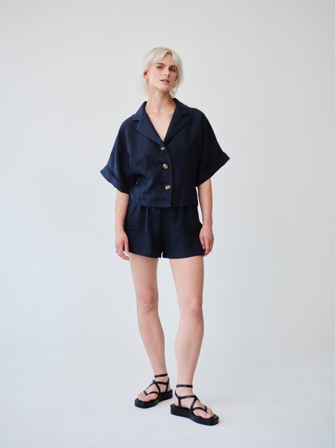 Ethically Made Navy Linen Lounge Co-ord Short Set from Fanfare Label