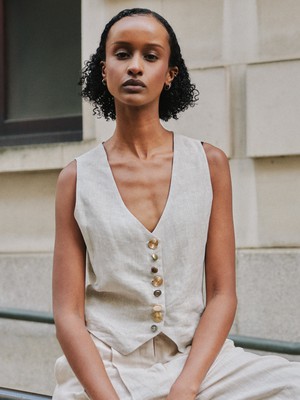 Daphne Linen Waistcoat in Beige from Fanfare Label