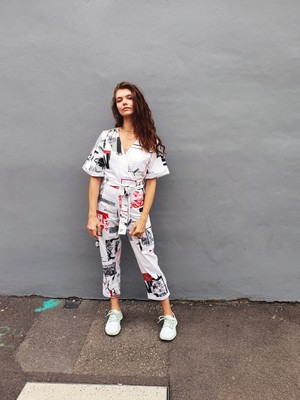 Eco-Dyed White Printed Jumpsuit - Sizes 6 & 12 from Fanfare Label