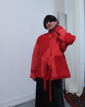 Our "RED WINTER ORCHID"  wool Blanket Made COAT - M (Fit S/M) from Fitolojio Workshop