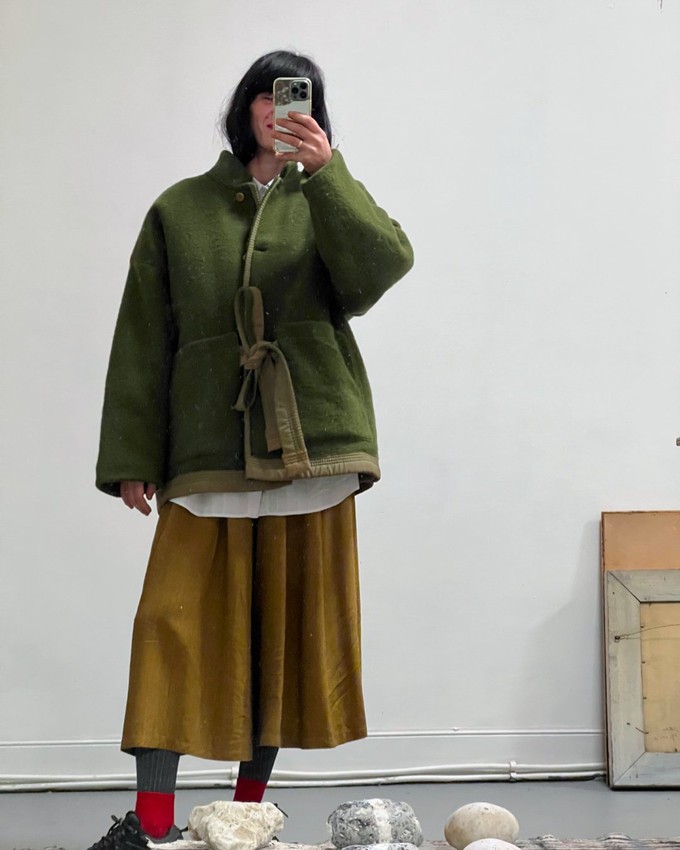 Our "OLIVE GROVE"  wool Blanket Made COAT - L (Fit M/L) from Fitolojio Workshop