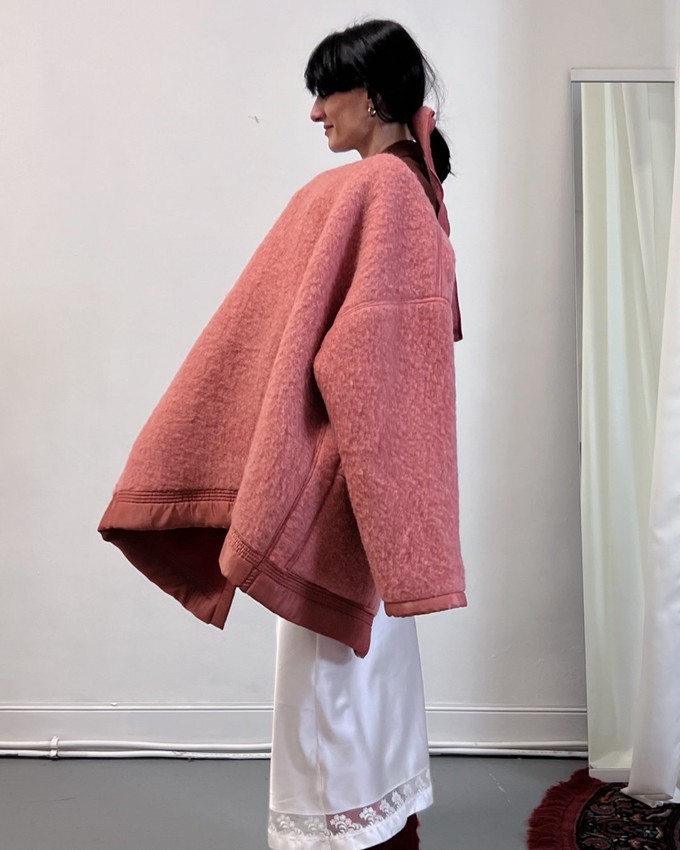 Our "ROUGE & ROSE"  Reversible wool Blanket Made COAT - M- from Fitolojio Workshop