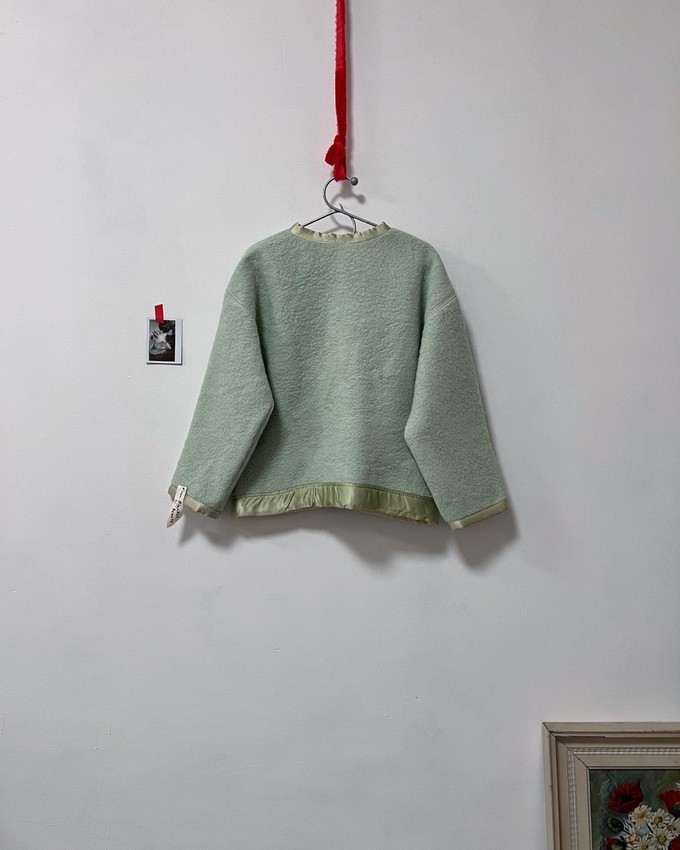 Our "MINT & BUTTER "  Reversible wool Blanket Made COAT - S- from Fitolojio Workshop