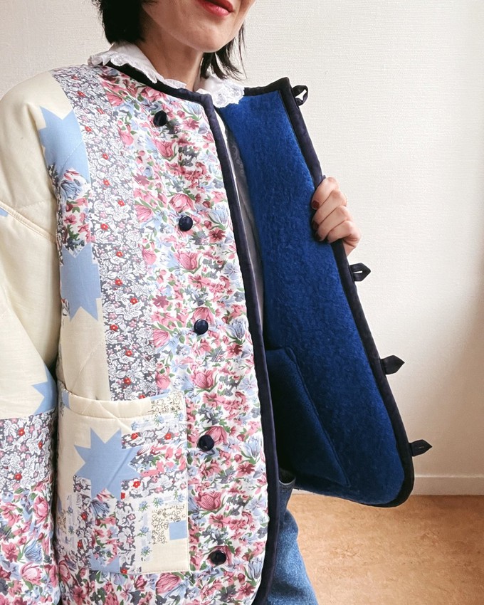 The "BLUE ROYAL - IRIS" Reversible double Blankets Made COAT - S from Fitolojio Workshop