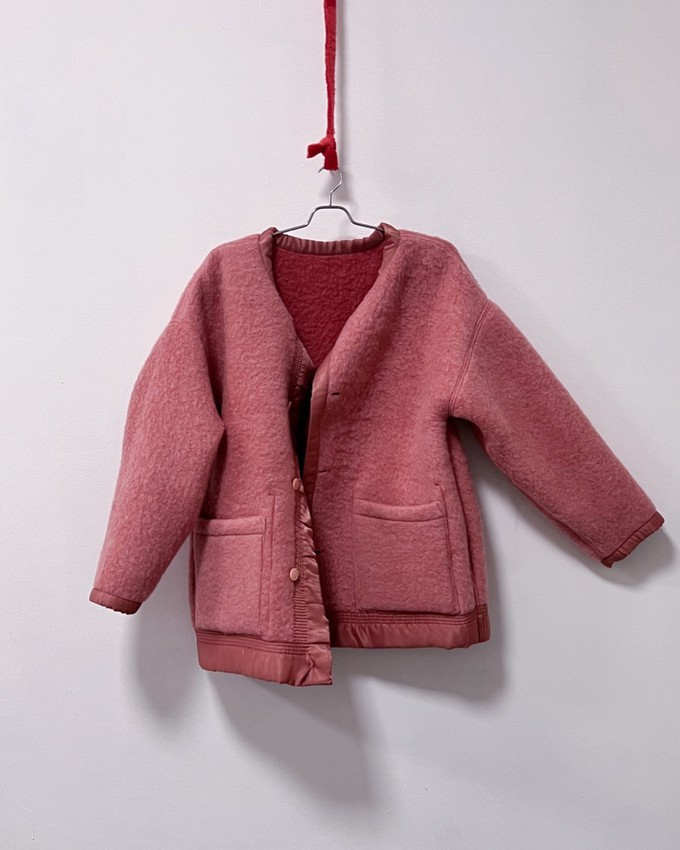 Our "ROUGE & ROSE"  Reversible wool Blanket Made COAT - M- from Fitolojio Workshop