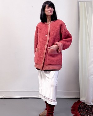 Our "ROUGE & ROSE"  Reversible wool Blanket Made COAT - M- from Fitolojio Workshop